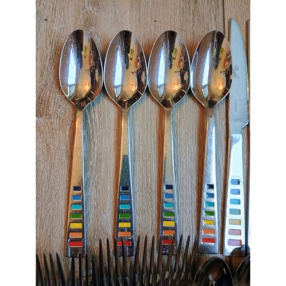 19 Piece Fiesta Celebration Rainbow Stainless Flatware Silverware Set